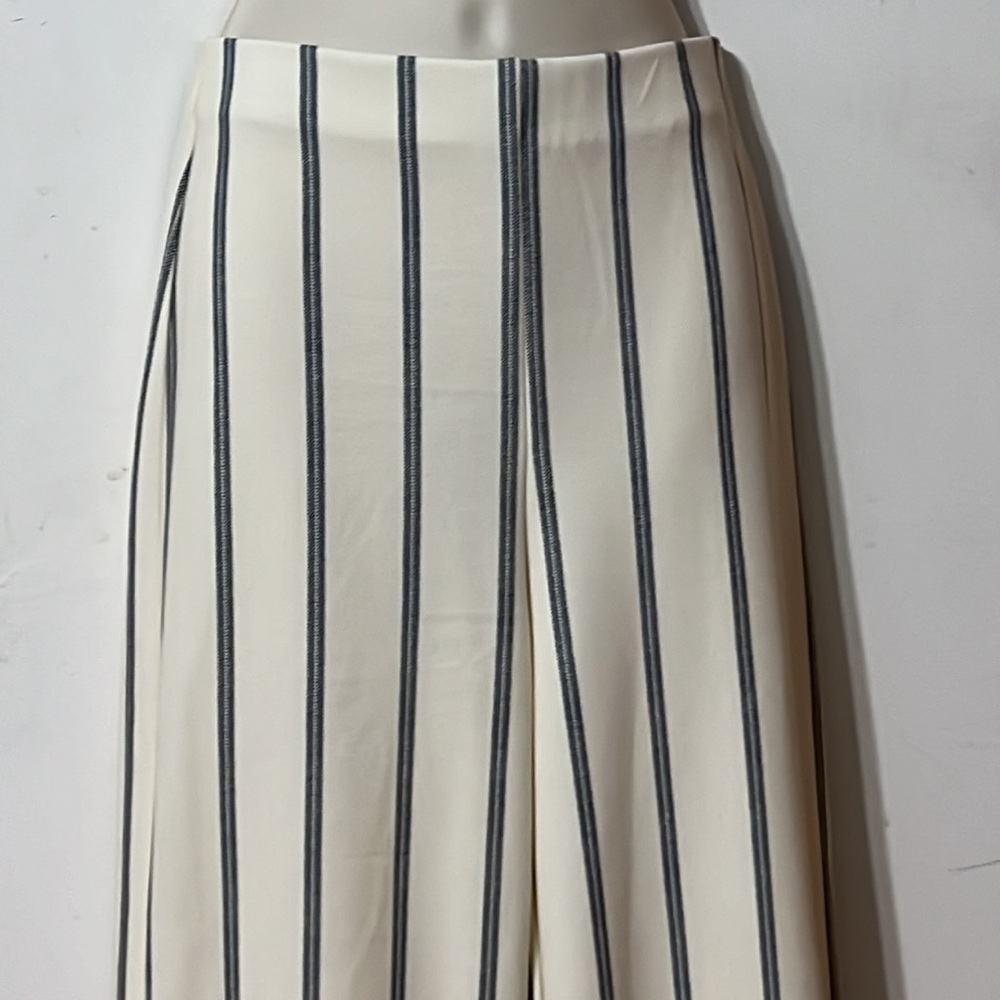 H&M Women’s Pull On Dress Work Pants Wide Leg Cream & Blue Stripes Size XS - Picture 3 of 8